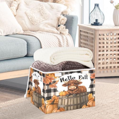 Highland Cows Storage Bins with Lids and Carrying Handle,Foldable Storage Boxes Organizer Containers Baskets Cube with Cover for Home Bedroom Closet Office - Image 5