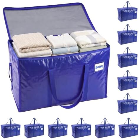 12 Pack Heavy Duty Moving Bags, Extra Large with Handles, Royal Blue by EMOMAS