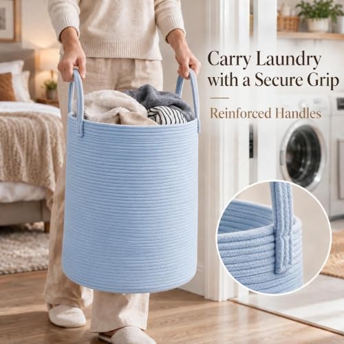 JMvicyroam 80L Cotton Rope Laundry Basket Hamper, Blue - Image 3