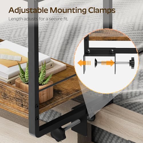 YATINEY Bedside Shelf, Bunk Bed Shelf with Storage and 360° Rotating, Clip-on Loft & Bunk Bed Tray Shelf, Nightstand for College Dorm Room, Apartment, Rustic Brown and Black ET21BR - Image 6