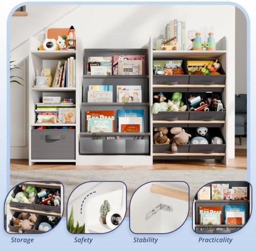Kids Bookshelf and Toy Storage with 7 Removable Bins, 52 inch, White - Image 4