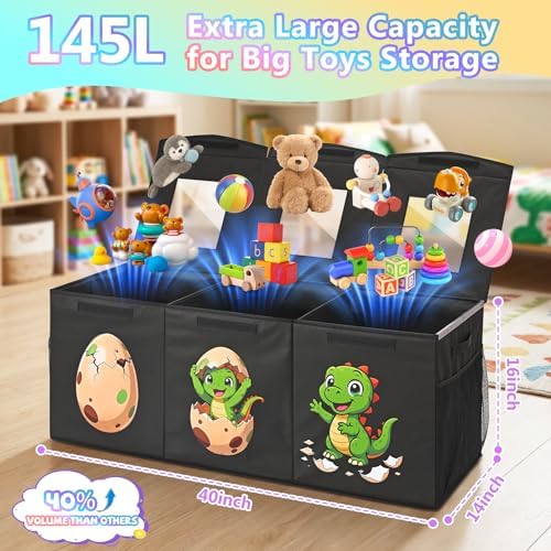 Livole Large Toy Box Collapsible Kids Toy Chest Bins with Lid & Divider - Image 2