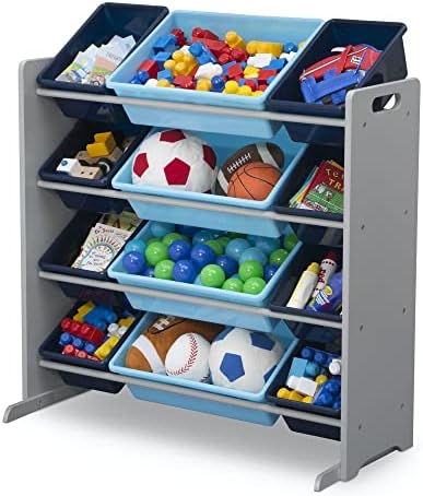 Delta Children Kids Toy Storage Organizer with 12 Plastic Bins - Greenguard Gold Certified, Grey/Blue - Image 5