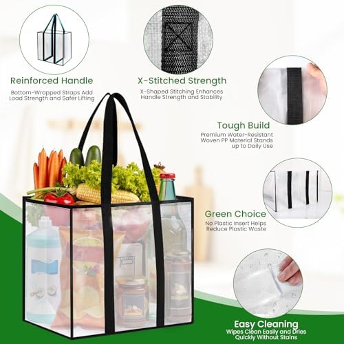 Reusable Grocery Bags, Clear Shopping Bags, 4 Pack, 33L - Image 4