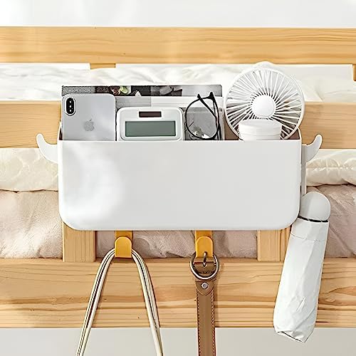 Bunk Bed Shelf for Top Bunk Plastic Bedside Shelf Accessories for Kids Bunk Bed Caddy with Hooks For Bed Rail, White, 11 lbs Capacity - Image 2