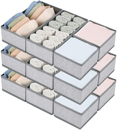 DIMJ Drawer Organizers for Clothing, Set of 12 Dresser Drawer Organizers, Fabric Closet Organizers and Storage, Drawer Dividers for Baby Clothes, Socks, Belt, Tie (Blended) by DiMJ