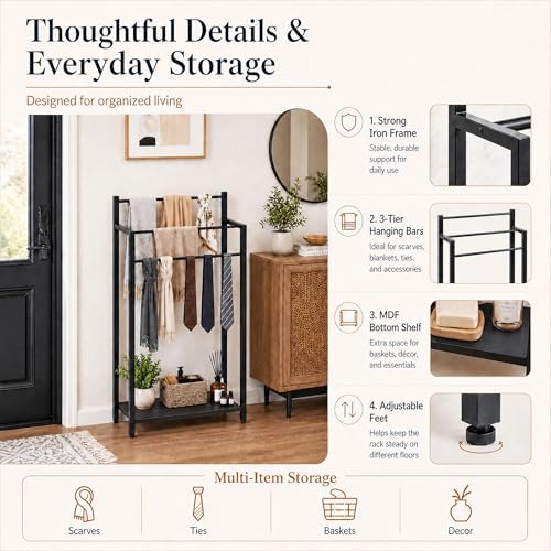 16.9" W Freestanding Towel Rack with Black Wood Shelf - Image 6