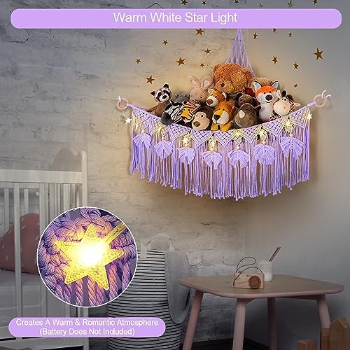 Macrame Stuffed Animal Storage with Star Light, Corner Hammock for Nursery - Image 2
