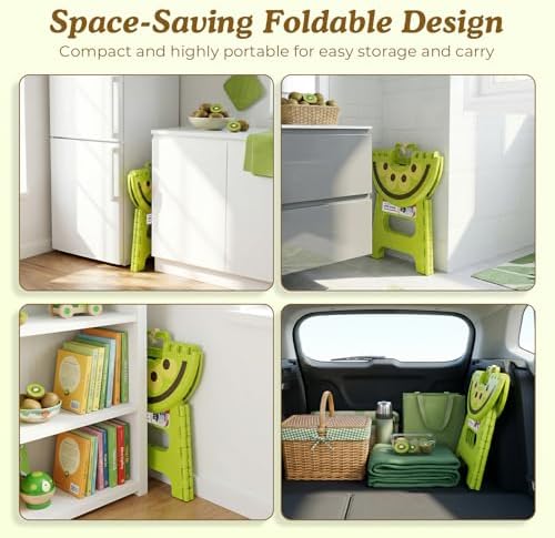 ACSTEP 9 Inch Cute Folding Step Stool for Kids, with Handle, Kiwi Green - Image 6