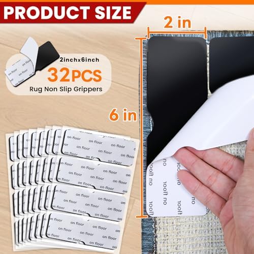 Reusable Rug Tape Grippers for Hardwood Floors No Damage,Non Slip Pads 32Pc - Image 2