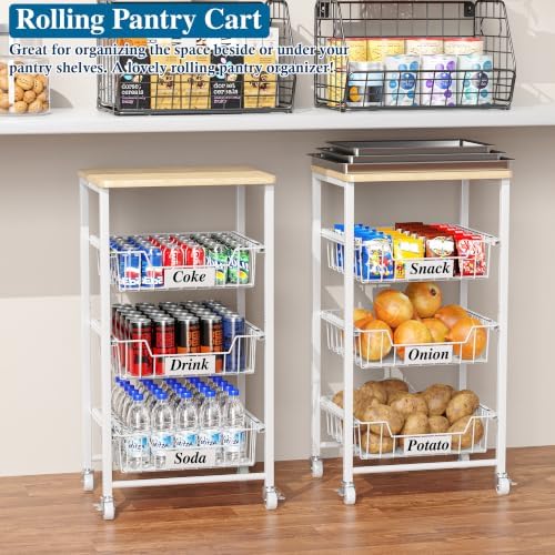 OKZEST 4-Tier Kitchen Storage Cart with 3 Upgraded Drawer Basket & Wood Top - Image 3