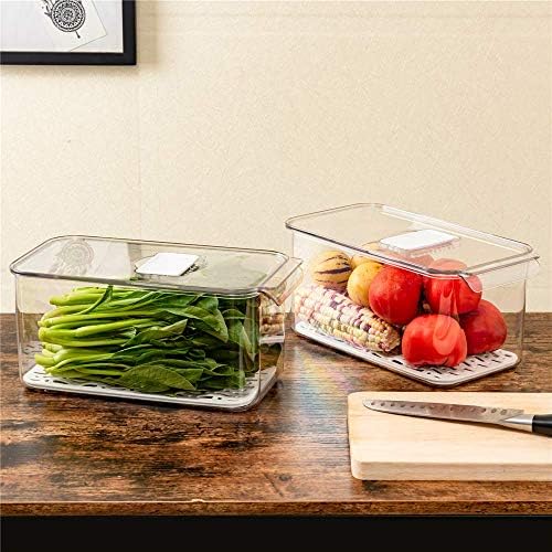 Slideep Refrigerator Food Storage Containers, Lettuce Keeper Large Produce Saver Stackable Container with Lids & Removable Drain Tray, Clear Veggie Fruit Salad Lettuce Container -2 Pack - Image 6