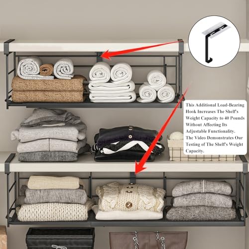 Expandable Under Cabinet Shelf, Extendable Under Shelf Storage with Removable Wire-Like Back for Pantry Cabinet, Laundry Room, Shoe Rack. (Black, 2 Pack, Interior: 5" H x 10" D) - Image 3