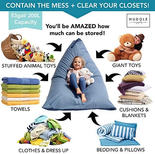 Huddle Designer Stuffed Animal Bean Bag Storage Chair Cover XL Blue Denim - Image 4