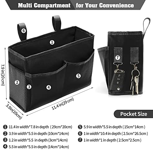 Bseash Bunk Bed Organizer, Bedside Caddy Hanging Bed Organizer Storage Bag with 4 Pockets and 2 Hooks, for College Dorm Rooms Bed, Hospital Bed, Baby Bed Rails, 600D Oxford Cloth (Black) - Image 2