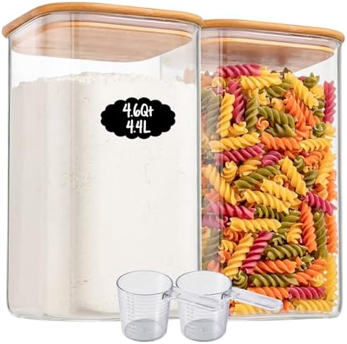 2-Pack 4.6Qt Large Glass Flour Sugar Storage Containers with Lids by Unknown