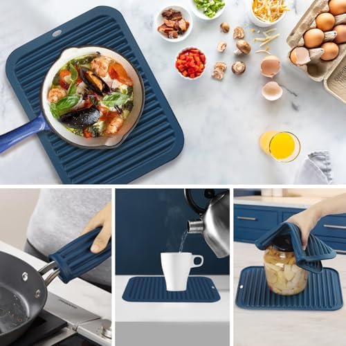 Silicone Mats for Kitchen Counter, 9x12'' Trivets for Hot Pots and Pans, Navy Blue Silicone Trivets for Hot Dishes, Protect Table Quartz Countertops, Indigo - Image 3