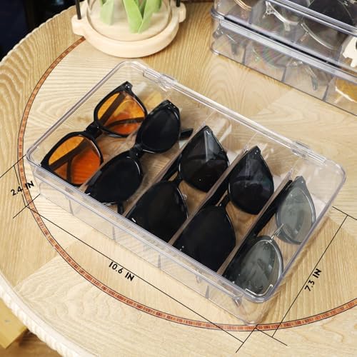 FORUP Sunglasses Organizer, Plastic Stackable Eyeglass Case Storage Organizer, Sunglass Glasses Storage Box with Hinged Lid - Image 2