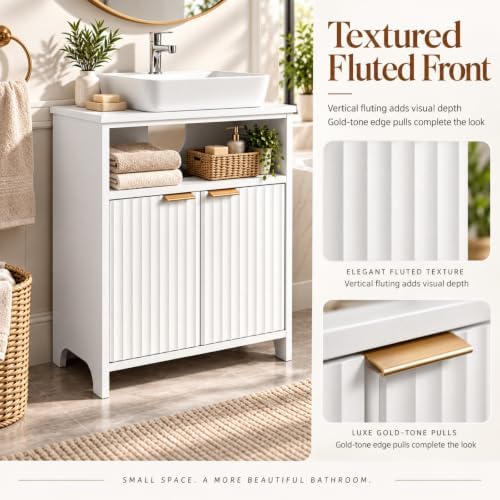 Bonnlo 24 Inch Bathroom Vanity Cabinet Without Sink, White, Fluted Doors - Image 4