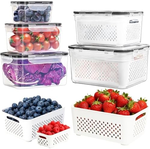 PRAKI Fruit Storage Containers for Fridge with Removable Colander, 5-Pack by PRAKI