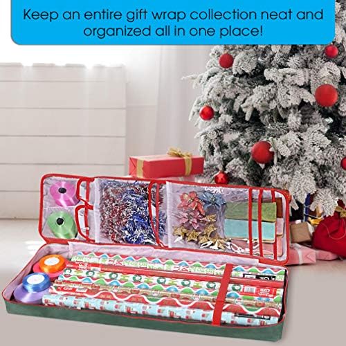 Christmas Wrapping Paper Storage Box with Pockets | Long Gift Wrap Storage Container Bag (37” x 14” x 4”) Constructed of Durable 600D Oxford Material (Green) - Image 6