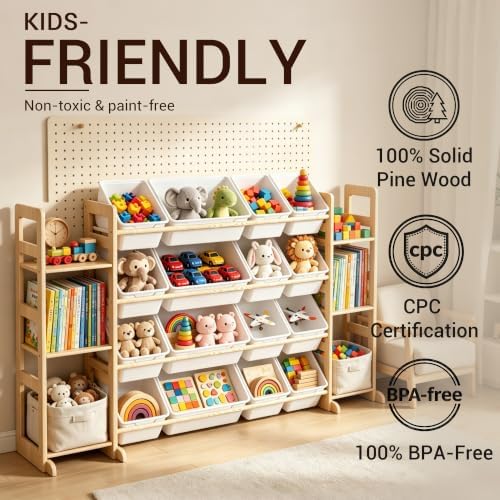 KiddoCood Large 100% Solid Wooden Kids Toy Storage Organizer, 60.2" W - Image 5