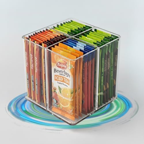 Square Lazy Susan Drink Packet Organizer 360° Rotating Water Flavor Packet Holder for Kitchen Pantry Cabinet Clear Storage Bin for Powdered Drink Mixes, Liquid IV, Tea Bags & Snacks by TIMVIEA