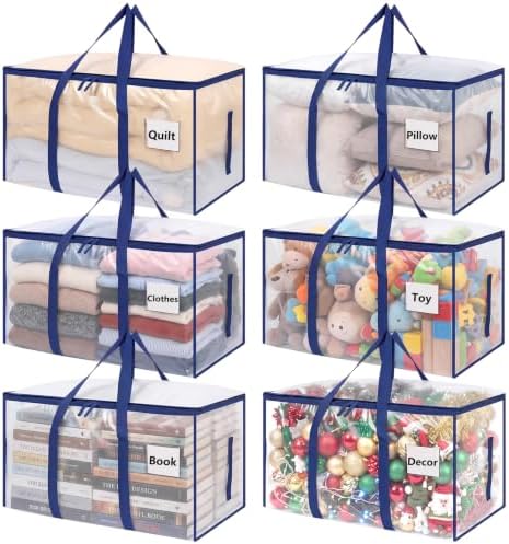 6 Pack 93L Extra Large Heavy Duty Clear Moving Bags 200LBS, Blue Edges by Dntorx