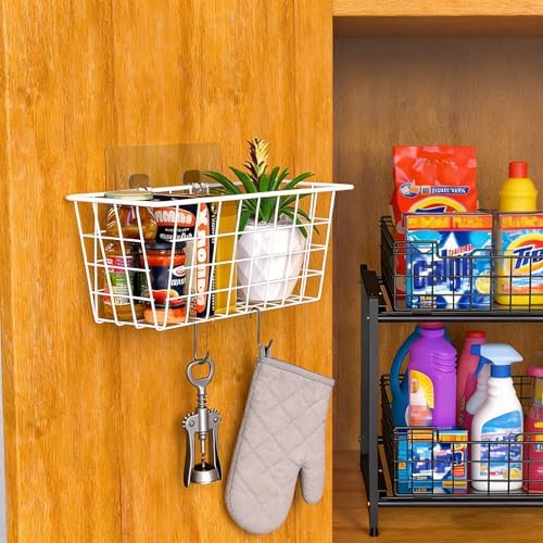 MaraFansie Wall Wire Baskets Adhesive Basket Hanging Kitchen Baskets No Drilling for Cabinet & Pantry Organization and Kitchen, Bathroom, Bedroom Storage, 4 Pack, White - Image 4