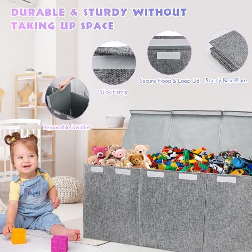 Kids Toy Box Storage Chest with Lid - Extra Large 40 x16 x14'', Grey - Image 4