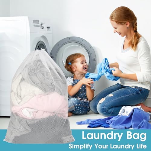 2 Pack Mesh Laundry Bags 23x34 Inch Drawstring Locking for Travel Home - Image 5