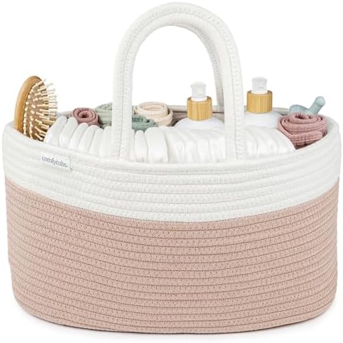 Comfy Cubs Rope Diaper Caddy Organizer - Large Baby Diaper Basket Blush by ComfyCubs