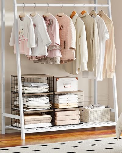 CHOEZON 3-Tier Closet Organizers and Storage, Stackable Storage Bin Baskets with Wooden Upper Surface, Closet Shelves Clothes Storage Cubes for Wardrobe and Closet Organization, Greige and Black - Image 4