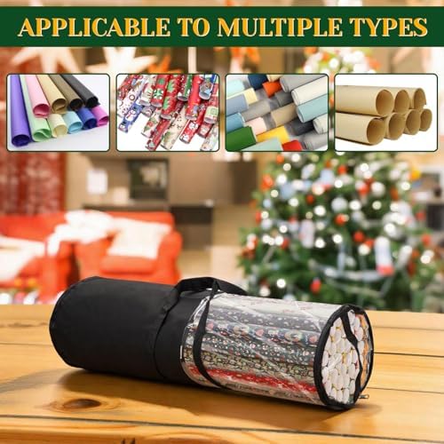 Homakover Clear PVC Christmas Wrapping Paper Organizer Storage, 30" Gift Wrap Organizer Zippered Storage, Fit for 18-25 Rolls (Black) - Image 7