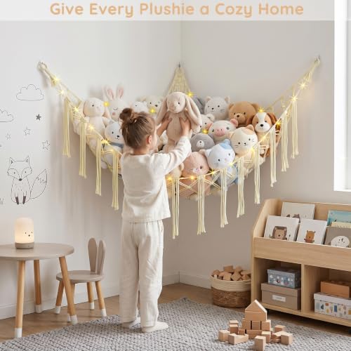 Basumee Stuffed Animals Hammock with LED Light Corner Net, Girls Room Decor - Image 5