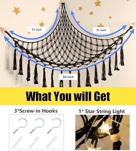 Stuffed Animal Toy Storage Hammock with LED Light - Macrame Jumbo Doll Corner Stuff Animals Organizer Decorations - Cute Hanging Plushie Net Kids Baby Nursery Bedroom Room Decor - Image 5