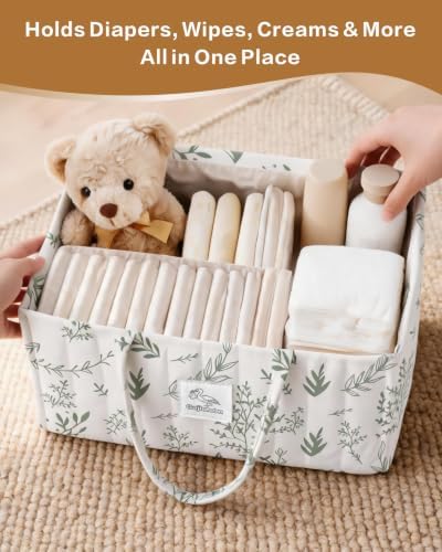 Diaper Caddy Organizer – Nursery Storage Basket (Sage Sprigs) - Image 3