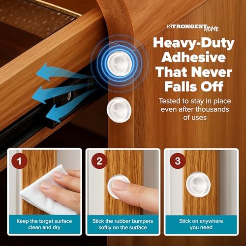 STRONGEST HOME Cabinet Door Bumpers 200 Pack | Clear (0.5" x 0.2") - Image 5
