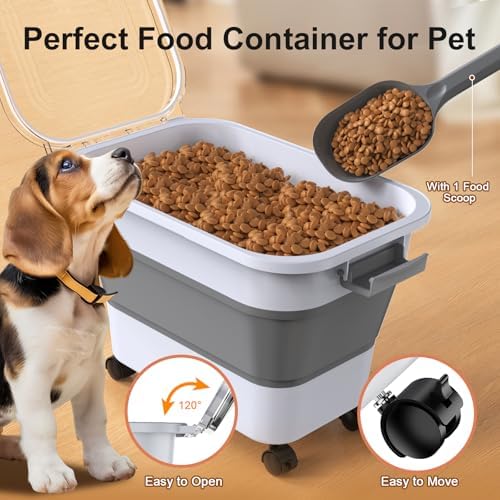 Dog Food Storage Container, 15-23 Lbs Collapsible Dog Food Container with Transparent Airtight Lid, Wheels and Scoop, Travel Pet Food Storage Container for Cat, Dog and Bird, Keep Dry Food Fresh - Image 3