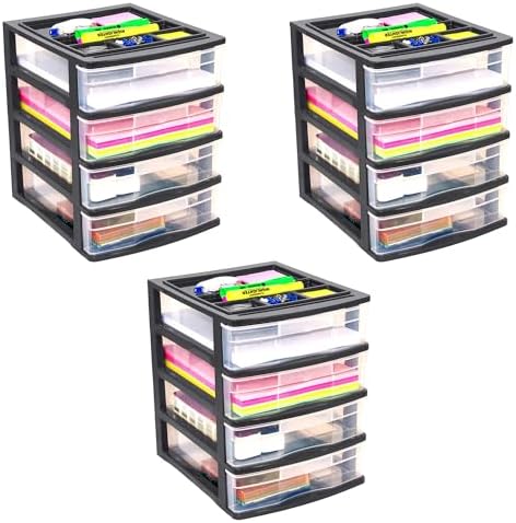 Gracious Living 4-Drawer Desktop Organizer with Tray Top, Black, 3-Pack by GraciousLiving