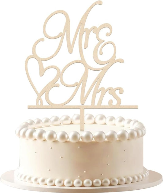 wood Mr and Mrs Cake Topper,Bride and Groom Sign Wedding/Engagement/Anniversary Cake Toppers Decoration
