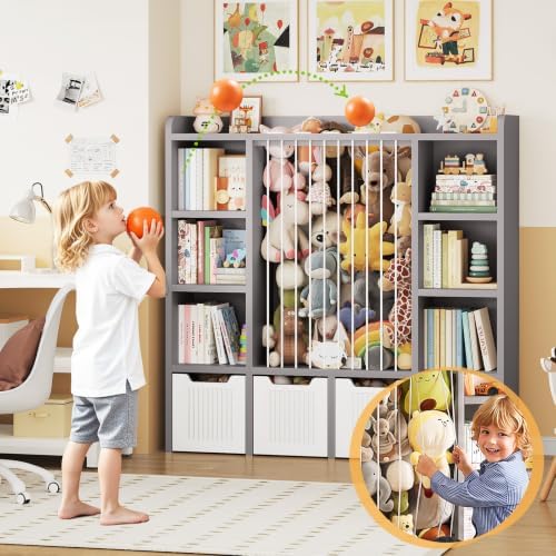 ONBRILL 3-in-1 Toy & Stuffed Animal Storage, 4 Movable Toy Chest, Grey - Image 5