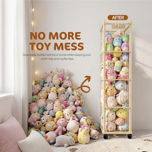 DIY Stuffed Animal Storage Kit, Adjustable 1–4 Tier Stuffed Animal Organizer with Wheels, Large Plushies Storage for Playroom, Bedroom & Nursery, Designed for Growing Toy Collections - Image 3