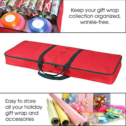 Christmas Wrapping Paper Storage Bag with Pockets | Gift Wrap Organizer Container | 37” x 14” x 4” | Underbed Durable Box Made of 600D Oxford Material (Red) - Image 3
