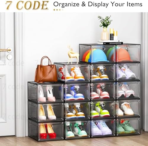Sturdy Clear Shoe Organizer with Magnetic Door, Stackable Shoe Storage Box - Image 4