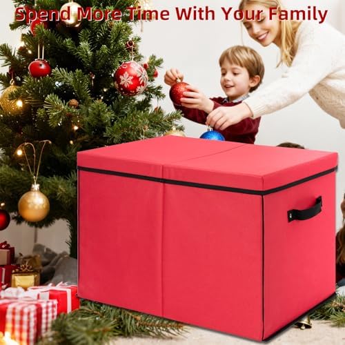 inin Christmas Ornament Storage Box with Adjustable Dividers,Stackable Drawer Ornament Organizers,Ornaments Storage Container Bin with Lid for Xmas Decorations (72 Ball, Red, with Removable Tray) - Image 4