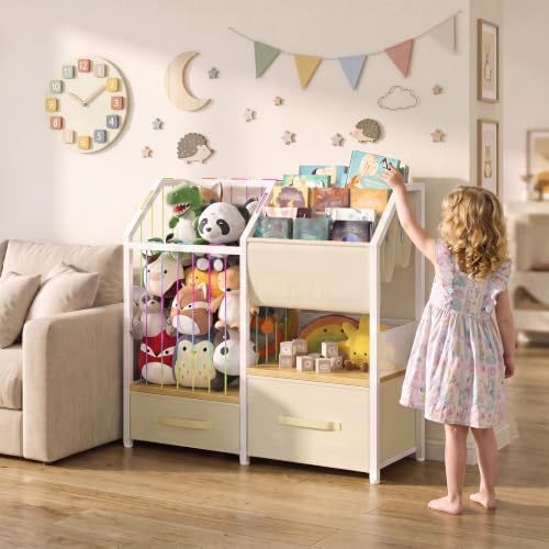 HOOBRO Kids Bookshelf and Toy Storage Organizer, Stuffed Animal Storage with Sling Bookshelf and Non-Woven Drawers, Children Bookcase for Nursery, Playroom, Kids Room White and Natural WN37CW01 - Image 2