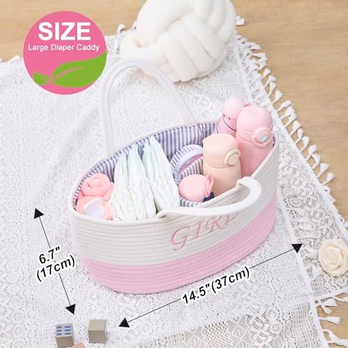DUHEL Diaper Caddy Organizer with Handle (White＆Pink) - Image 2