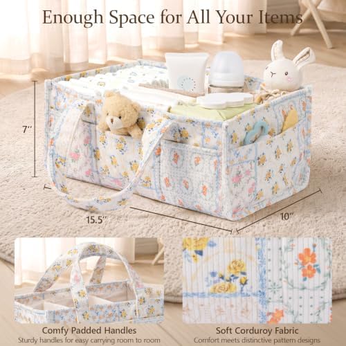 Corduroy Baby Diaper Caddy Organizer with Handles, Nursery Storage Basket - Image 2