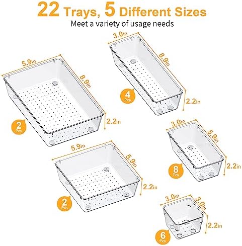 SMARTAKE 22-Piece Drawer Organizer with Non-Slip Silicone Pads, 5-Size - Image 3